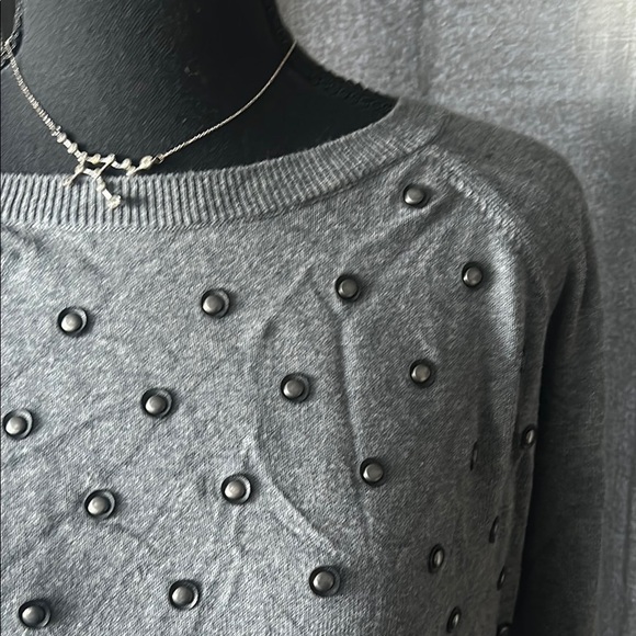 Halogen Gray Crew Neck Sweater with Playful Dots - Picture 3 of 5